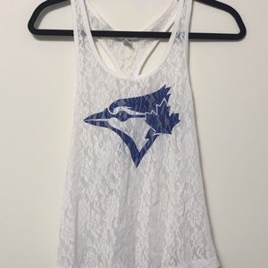 Blue jays white lace tank top